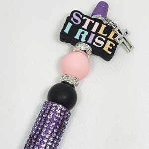 Handmade Rhinestone Still I Rise Cross Beaded Silicone Focal Bead Pen